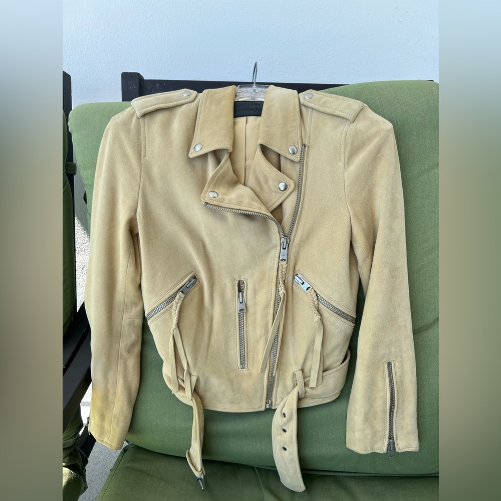 ALL SAINTS Suede Jacket Size 4 NWOT Pale Yellow New without tags